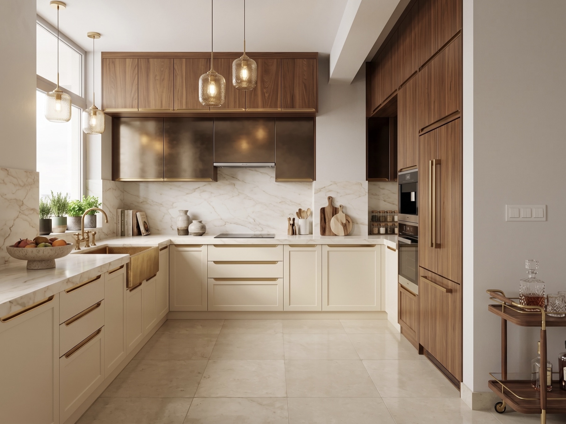 Real apartment kitchen with digitally staged furnishings